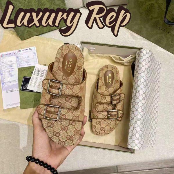 Replica Gucci GG Unisex Slide Sandal with Straps Beige and Ebony Original GG Canvas 8