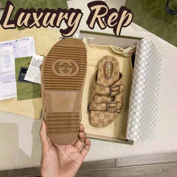 Replica Gucci GG Unisex Slide Sandal with Straps Beige and Ebony Original GG Canvas 10