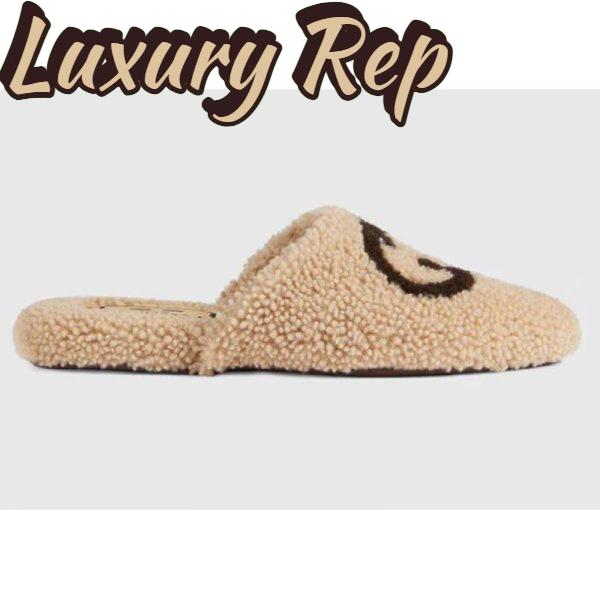 Replica Gucci GG Unisex Slipper with Interlocking G Light Brown Interlocking G Merino Wool