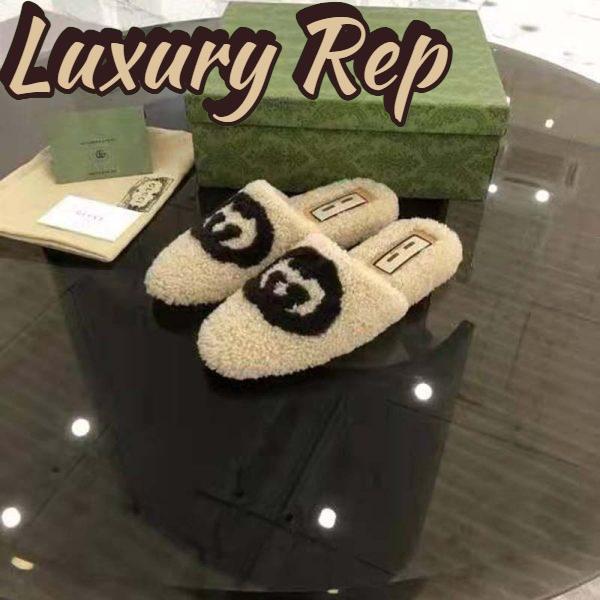 Replica Gucci GG Unisex Slipper with Interlocking G Light Brown Interlocking G Merino Wool 9