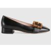 Replica Gucci GG Women Ballet Flat with Interlocking G Black Leather 1 cm Heel 14