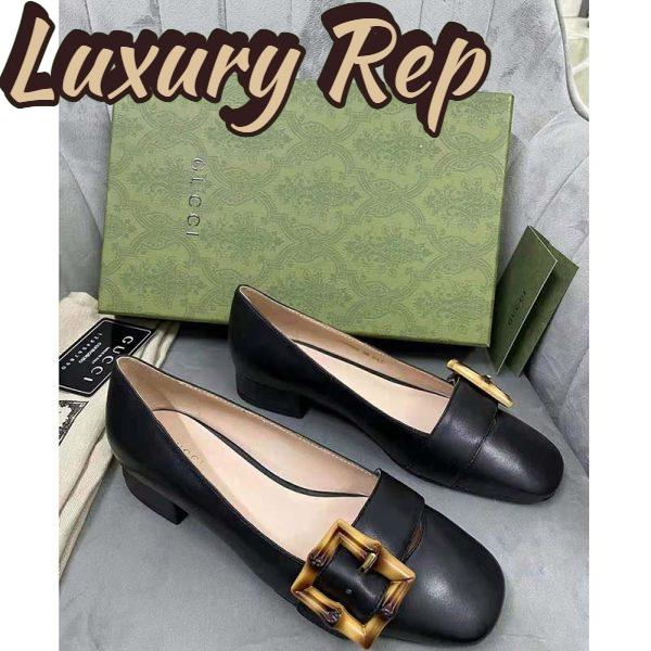 Replica Gucci GG Women Ballet Flat with Bamboo Buckle Black Leather 3