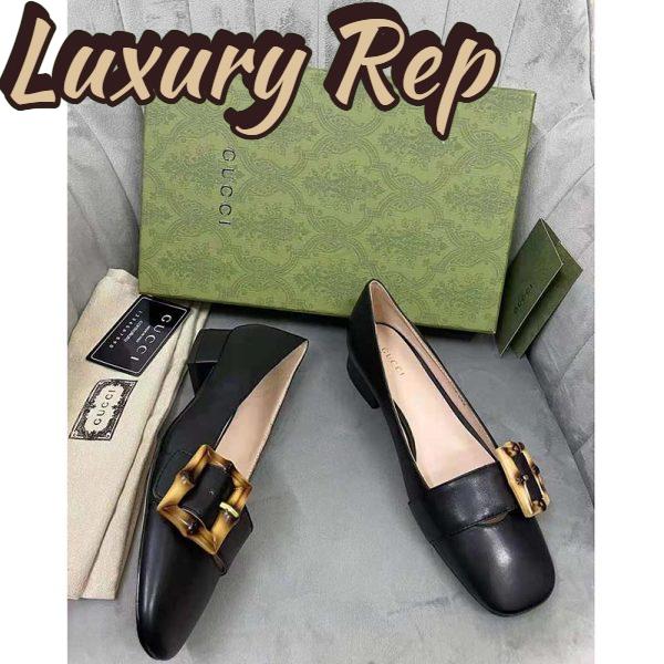 Replica Gucci GG Women Ballet Flat with Bamboo Buckle Black Leather 4