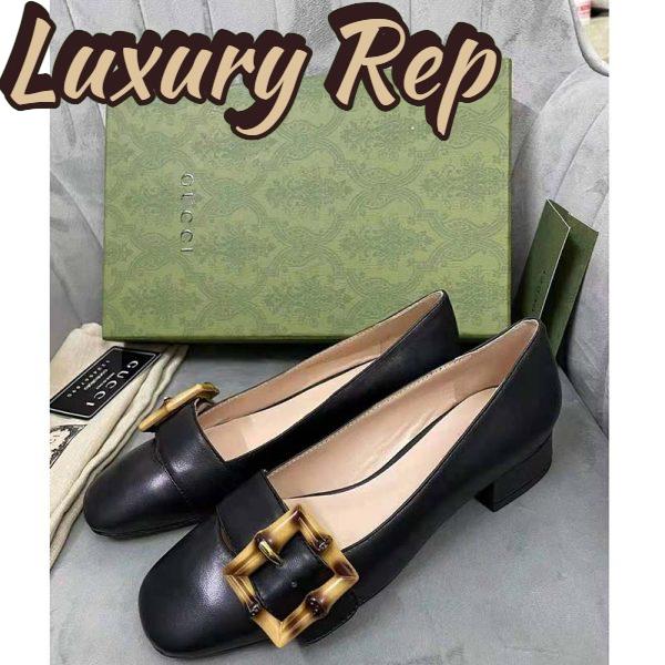 Replica Gucci GG Women Ballet Flat with Bamboo Buckle Black Leather 5
