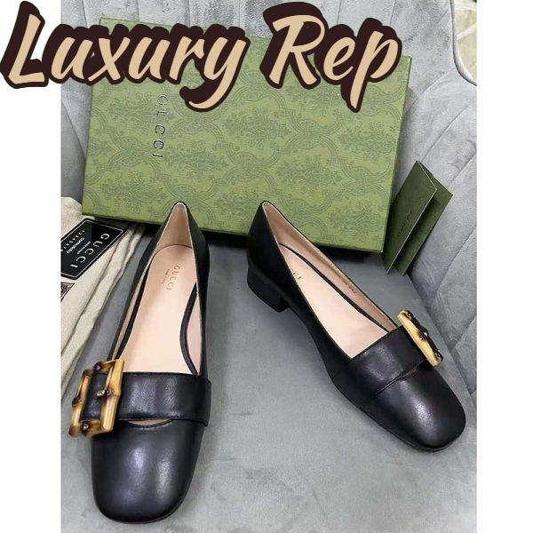 Replica Gucci GG Women Ballet Flat with Bamboo Buckle Black Leather 6