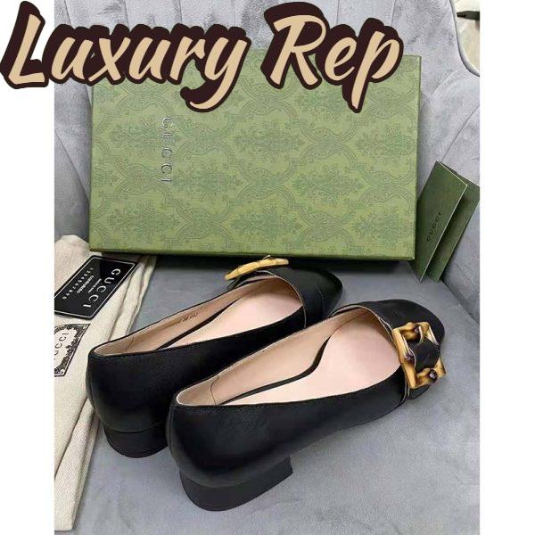 Replica Gucci GG Women Ballet Flat with Bamboo Buckle Black Leather 7