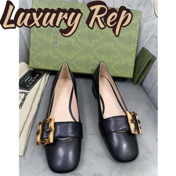 Replica Gucci GG Women Ballet Flat with Bamboo Buckle Black Leather 8