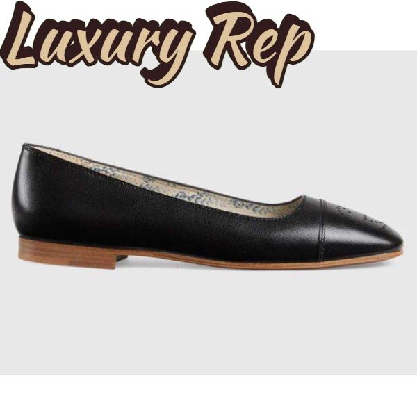 Replica Gucci GG Women Ballet Flat with Interlocking G Black Leather 1 cm Heel 2