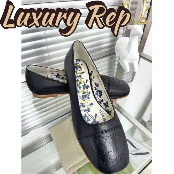 Replica Gucci GG Women Ballet Flat with Interlocking G Black Leather 1 cm Heel 6