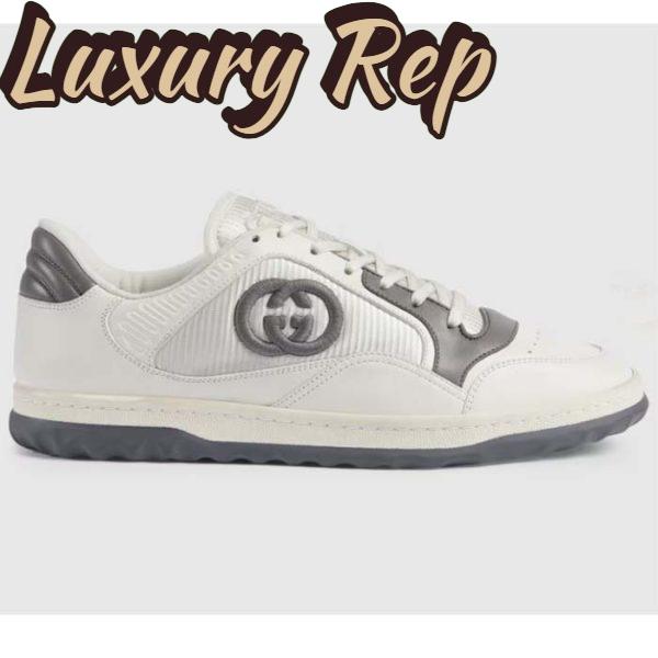 Replica Gucci Unisex GG MAC80 Sneaker Off White Grey Leather Round Toe Rubber Flat