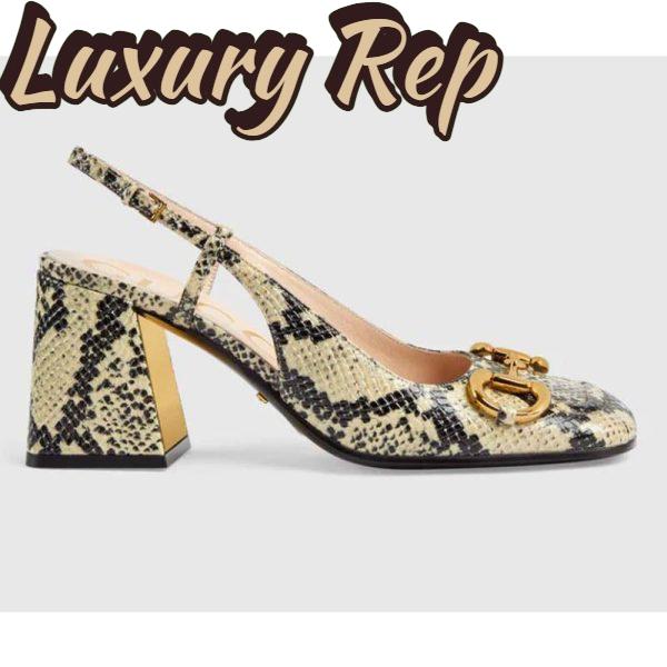 Replica Gucci GG Women Mid-Heel Slingback with Horsebit Python Print Leather