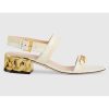 Replica Gucci GG Women Sandal with Chain-Shaped Heel Butter Colored Leather with Off-White