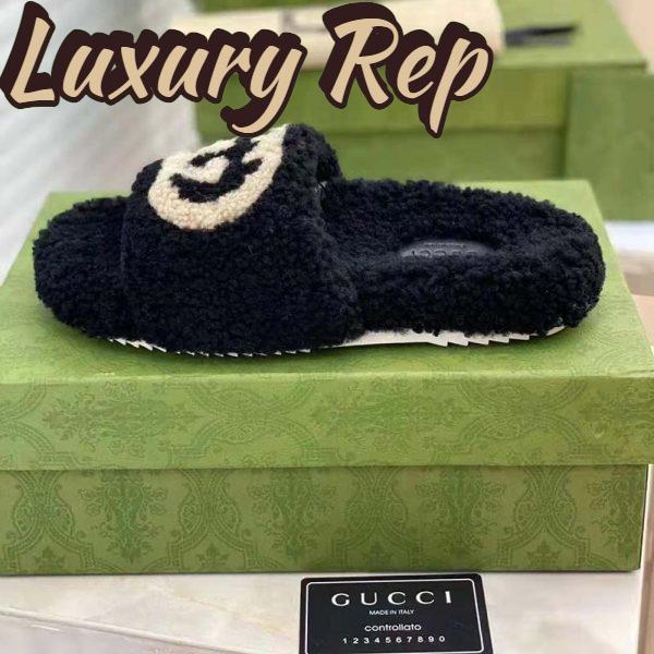 Replica Gucci GG Women Slide Sandal with Interlocking G Black Interlocking G Merino Wool 3