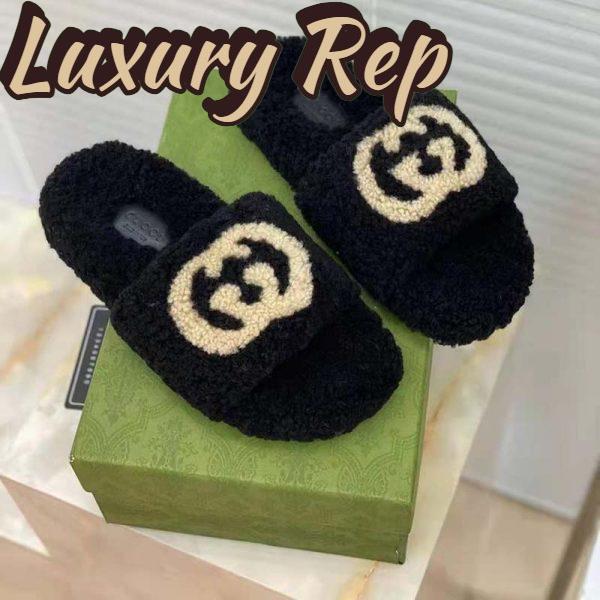 Replica Gucci GG Women Slide Sandal with Interlocking G Black Interlocking G Merino Wool 5