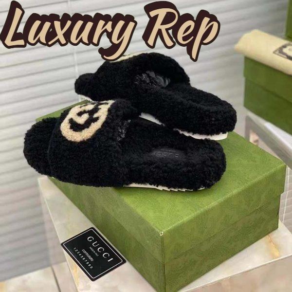 Replica Gucci GG Women Slide Sandal with Interlocking G Black Interlocking G Merino Wool 6