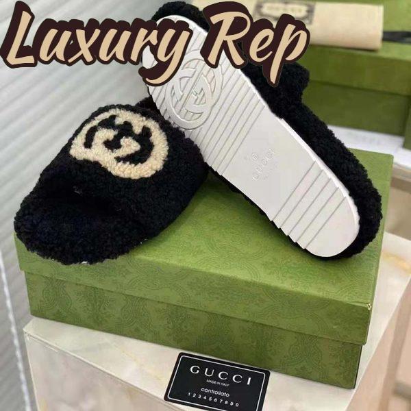 Replica Gucci GG Women Slide Sandal with Interlocking G Black Interlocking G Merino Wool 8