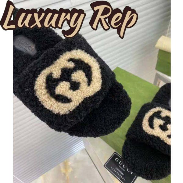 Replica Gucci GG Women Slide Sandal with Interlocking G Black Interlocking G Merino Wool 9