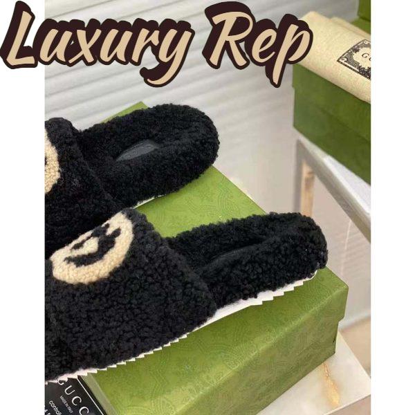 Replica Gucci GG Women Slide Sandal with Interlocking G Black Interlocking G Merino Wool 10