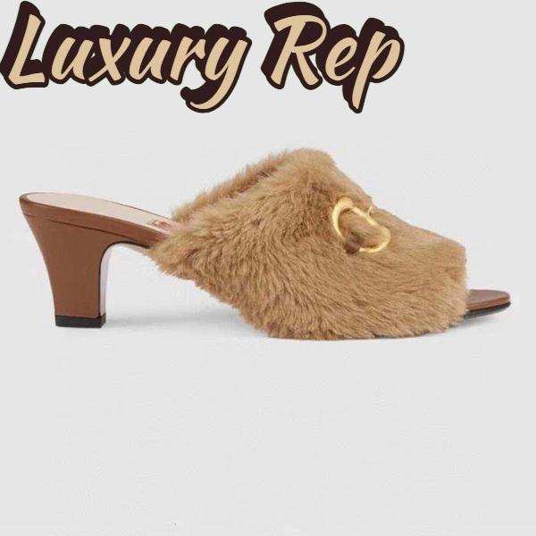 Replica Gucci GG Women’s Mid-Heel Slide Sandal Brown Fabric Horsebit 5.6 Cm Heel 2