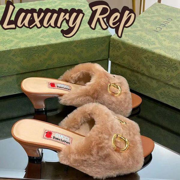 Replica Gucci GG Women’s Mid-Heel Slide Sandal Brown Fabric Horsebit 5.6 Cm Heel 3