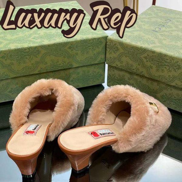 Replica Gucci GG Women’s Mid-Heel Slide Sandal Brown Fabric Horsebit 5.6 Cm Heel 4