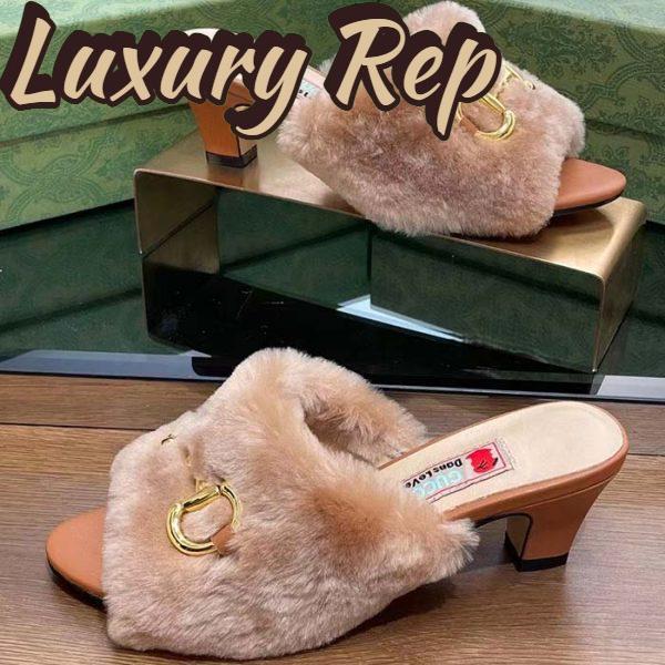 Replica Gucci GG Women’s Mid-Heel Slide Sandal Brown Fabric Horsebit 5.6 Cm Heel 6