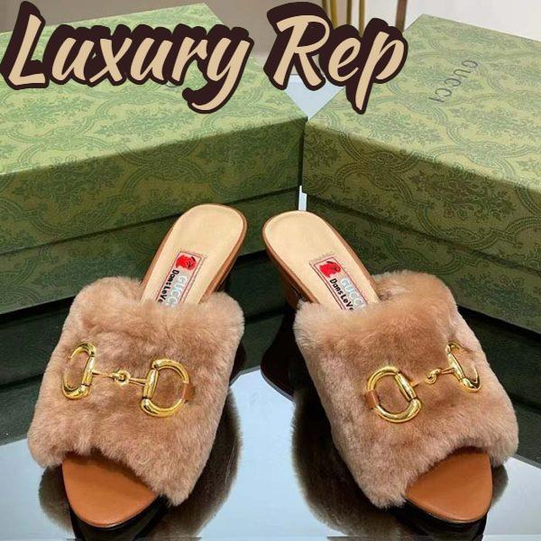 Replica Gucci GG Women’s Mid-Heel Slide Sandal Brown Fabric Horsebit 5.6 Cm Heel 7