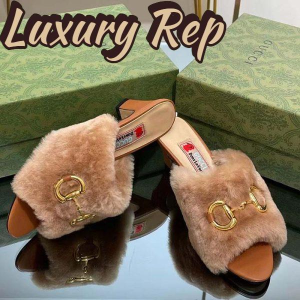 Replica Gucci GG Women’s Mid-Heel Slide Sandal Brown Fabric Horsebit 5.6 Cm Heel 8