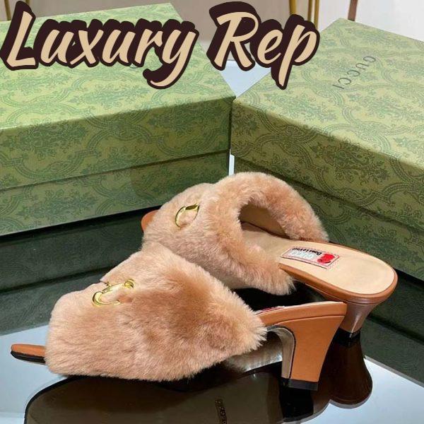 Replica Gucci GG Women’s Mid-Heel Slide Sandal Brown Fabric Horsebit 5.6 Cm Heel 9