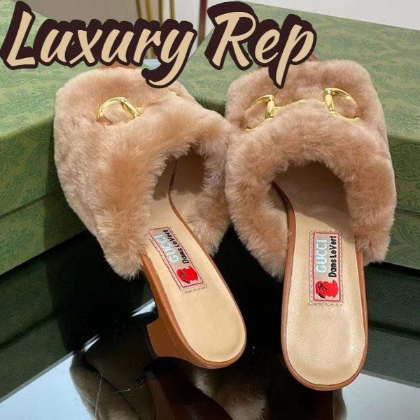 Replica Gucci GG Women’s Mid-Heel Slide Sandal Brown Fabric Horsebit 5.6 Cm Heel 10