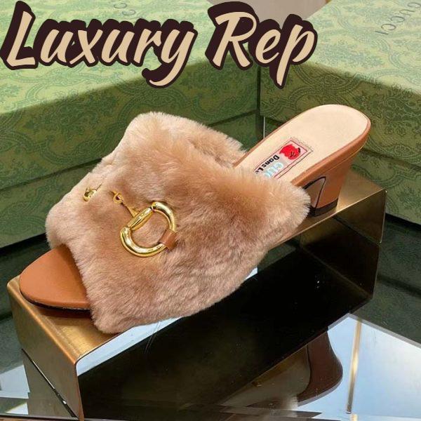 Replica Gucci GG Women’s Mid-Heel Slide Sandal Brown Fabric Horsebit 5.6 Cm Heel 11