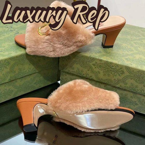 Replica Gucci GG Women’s Mid-Heel Slide Sandal Brown Fabric Horsebit 5.6 Cm Heel 12