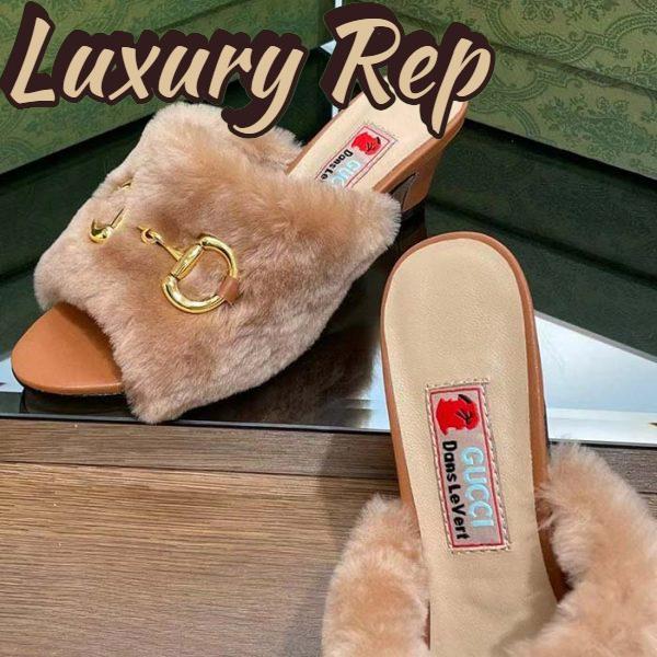Replica Gucci GG Women’s Mid-Heel Slide Sandal Brown Fabric Horsebit 5.6 Cm Heel 13
