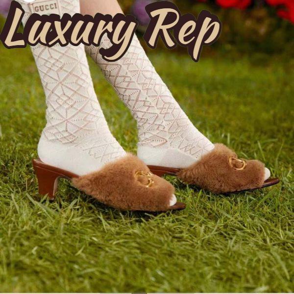Replica Gucci GG Women’s Mid-Heel Slide Sandal Brown Fabric Horsebit 5.6 Cm Heel 14