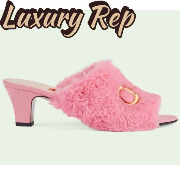 Replica Gucci GG Women’s Mid-Heel Slide Sandal Pink Fabric Horsebit 5.6 Cm Heel