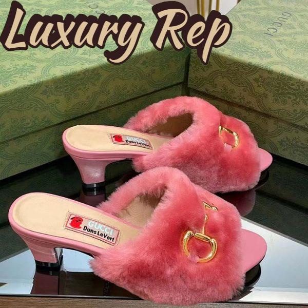Replica Gucci GG Women’s Mid-Heel Slide Sandal Pink Fabric Horsebit 5.6 Cm Heel 3