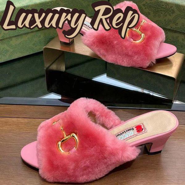 Replica Gucci GG Women’s Mid-Heel Slide Sandal Pink Fabric Horsebit 5.6 Cm Heel 4