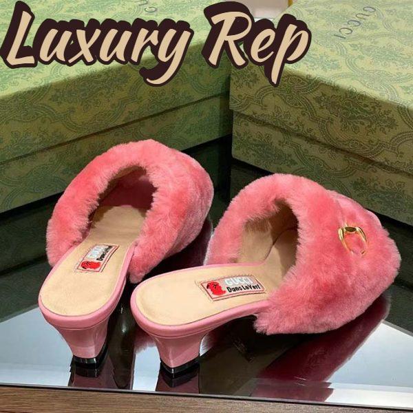 Replica Gucci GG Women’s Mid-Heel Slide Sandal Pink Fabric Horsebit 5.6 Cm Heel 5