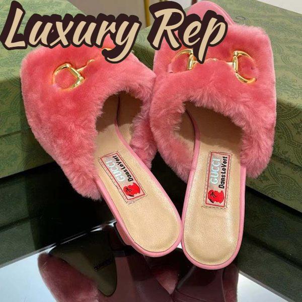 Replica Gucci GG Women’s Mid-Heel Slide Sandal Pink Fabric Horsebit 5.6 Cm Heel 6