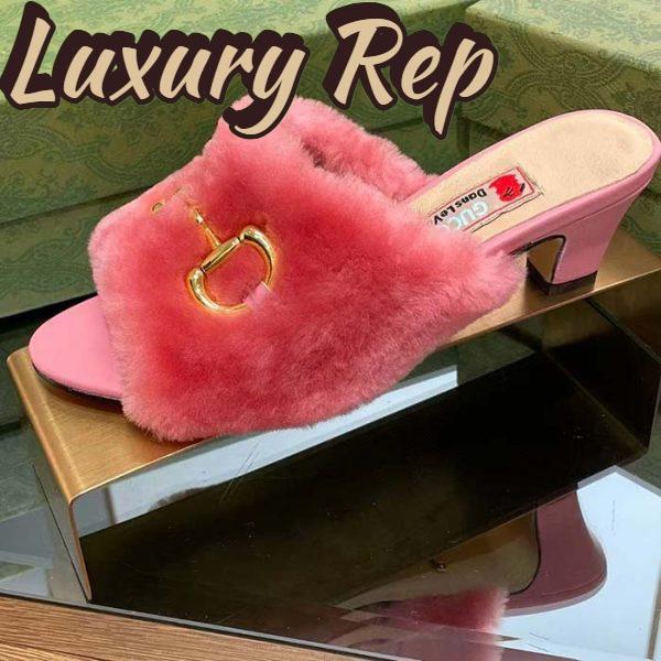 Replica Gucci GG Women’s Mid-Heel Slide Sandal Pink Fabric Horsebit 5.6 Cm Heel 7