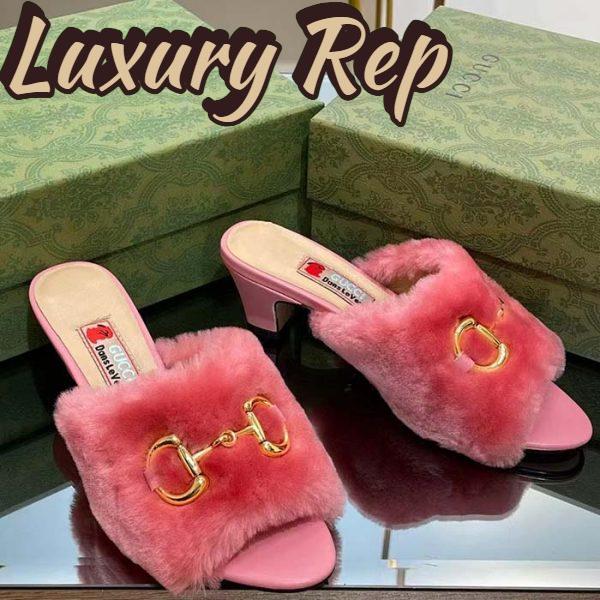 Replica Gucci GG Women’s Mid-Heel Slide Sandal Pink Fabric Horsebit 5.6 Cm Heel 9