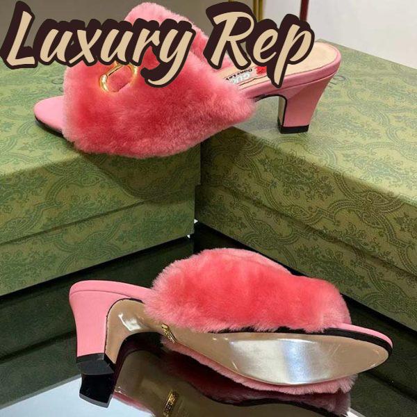 Replica Gucci GG Women’s Mid-Heel Slide Sandal Pink Fabric Horsebit 5.6 Cm Heel 10