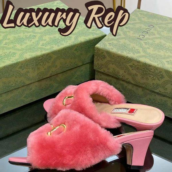 Replica Gucci GG Women’s Mid-Heel Slide Sandal Pink Fabric Horsebit 5.6 Cm Heel 12