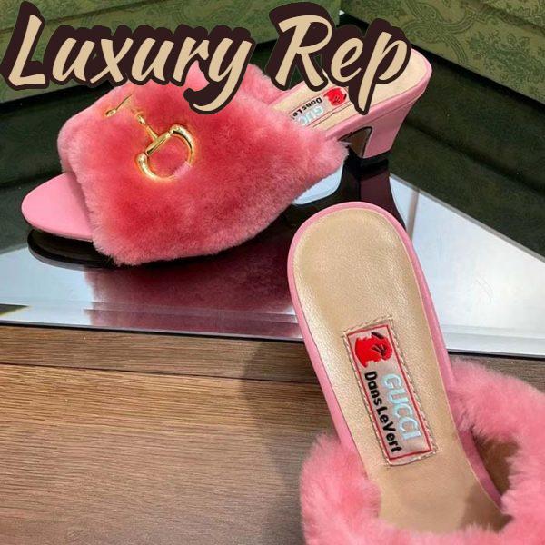Replica Gucci GG Women’s Mid-Heel Slide Sandal Pink Fabric Horsebit 5.6 Cm Heel 13