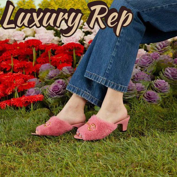 Replica Gucci GG Women’s Mid-Heel Slide Sandal Pink Fabric Horsebit 5.6 Cm Heel 14