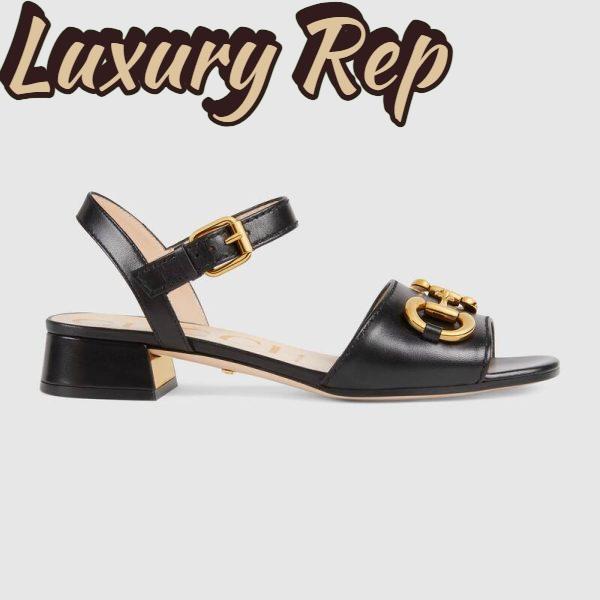 Replica Gucci GG Women’s Sandal with Horsebit Black Leather Ankle Buckle Closure
