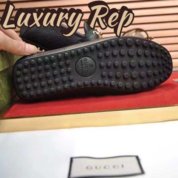 Replica Gucci Men Leather Driver Web Black Soft Calf Enameled Interlocking G Horsebit 9