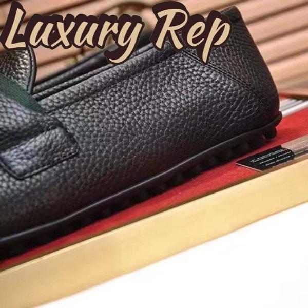 Replica Gucci Men Leather Driver Web Black Soft Calf Enameled Interlocking G Horsebit 11