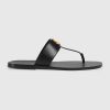 Replica Gucci Men Leather Thong Sandal with Double G-Black