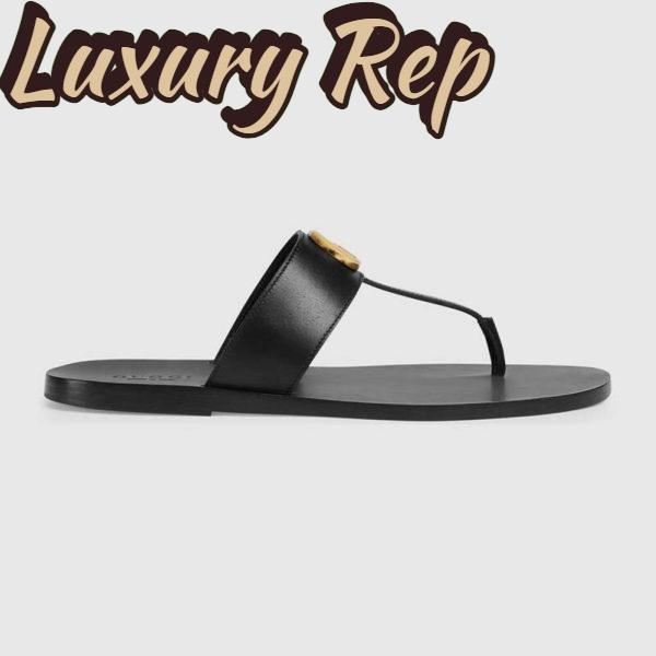 Replica Gucci Men Leather Thong Sandal with Double G-Black